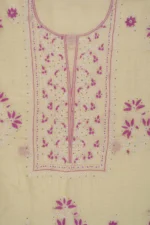 Srajann Hand Embroidered Cream Chanderi Gown Lucknow Chikankari Unstitched Kurta With Dupatta(SLC1293) - Image 6