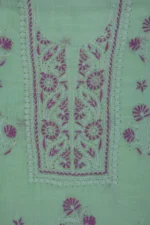 Srajann Hand Embroidered Green Chanderi Lucknow Chikankari Unstitched Kurta With Dupatta(SLC1298) - Image 6