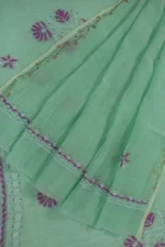 Srajann Hand Embroidered Green Chanderi Lucknow Chikankari Unstitched Kurta With Dupatta(SLC1298) - Image 9