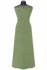 Srajann Hand Embroidered Green Chanderi Lucknow Chikankari Unstitched Kurta With Dupatta(SLC1300) - Image 5