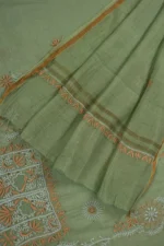 Srajann Hand Embroidered Green Chanderi Lucknow Chikankari Unstitched Kurta With Dupatta