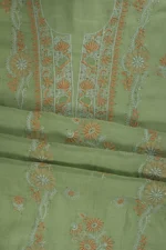 Srajann Hand Embroidered Green Chanderi Lucknow Chikankari Unstitched Kurta With Dupatta(SLC1300) - Image 9