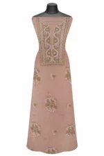 Srajann Hand Embroidered Beige Chanderi Lucknow Chikankari Unstitched Kurta With Dupatta(SLC1301) - Image 2