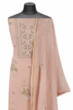 Srajann Hand Embroidered Beige Chanderi Lucknow Chikankari Unstitched Kurta With Dupatta(SLC1301) - Image 4