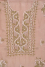 Srajann Hand Embroidered Beige Chanderi Lucknow Chikankari Unstitched Kurta With Dupatta(SLC1301) - Image 6