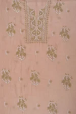Srajann Hand Embroidered Beige Chanderi Lucknow Chikankari Unstitched Kurta With Dupatta(SLC1301) - Image 7
