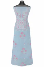 Srajann Hand Embroidered Green Chanderi Lucknow Chikankari Unstitched Kurta With Dupatta(SLC1302) - Image 2