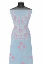 Srajann Hand Embroidered Green Chanderi Lucknow Chikankari Unstitched Kurta With Dupatta(SLC1302) - Image 3