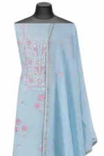 Srajann Hand Embroidered Green Chanderi Lucknow Chikankari Unstitched Kurta With Dupatta(SLC1302) - Image 4