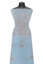 Srajann Hand Embroidered Green Chanderi Lucknow Chikankari Unstitched Kurta With Dupatta(SLC1303) - Image 2