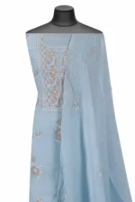 Srajann Hand Embroidered Green Chanderi Lucknow Chikankari Unstitched Kurta With Dupatta(SLC1303) - Image 3