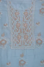 Srajann Hand Embroidered Green Chanderi Lucknow Chikankari Unstitched Kurta With Dupatta(SLC1303) - Image 5