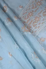 Srajann Hand Embroidered Green Chanderi Lucknow Chikankari Unstitched Kurta With Dupatta(SLC1303) - Image 9