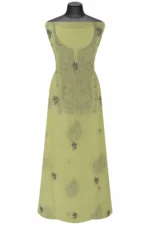 Srajann Hand Embroidered Green Chanderi Lucknow Chikankari Unstitched Kurta With Dupatta(SLC1304) - Image 5