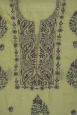 Srajann Hand Embroidered Green Chanderi Lucknow Chikankari Unstitched Kurta With Dupatta(SLC1304) - Image 6