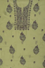 Srajann Hand Embroidered Green Chanderi Lucknow Chikankari Unstitched Kurta With Dupatta(SLC1304) - Image 7
