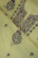 Srajann Hand Embroidered Green Chanderi Lucknow Chikankari Unstitched Kurta With Dupatta(SLC1304) - Image 8