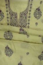 Srajann Hand Embroidered Green Chanderi Lucknow Chikankari Unstitched Kurta With Dupatta