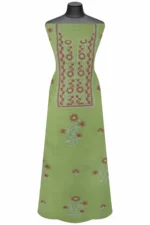 Srajann Hand Embroidered Green Chanderi Lucknow Chikankari Unstitched Kurta With Dupatta(SLC1305) - Image 2