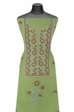Srajann Hand Embroidered Green Chanderi Lucknow Chikankari Unstitched Kurta With Dupatta(SLC1305) - Image 3