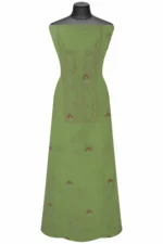 Srajann Hand Embroidered Green Chanderi Lucknow Chikankari Unstitched Kurta With Dupatta(SLC1305) - Image 5