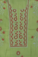Srajann Hand Embroidered Green Chanderi Lucknow Chikankari Unstitched Kurta With Dupatta(SLC1305) - Image 6