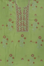 Srajann Hand Embroidered Green Chanderi Lucknow Chikankari Unstitched Kurta With Dupatta(SLC1305) - Image 7