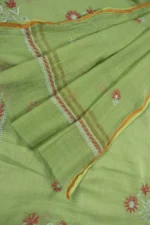 Srajann Hand Embroidered Green Chanderi Lucknow Chikankari Unstitched Kurta With Dupatta