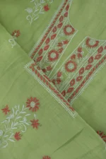Srajann Hand Embroidered Green Chanderi Lucknow Chikankari Unstitched Kurta With Dupatta(SLC1305) - Image 9
