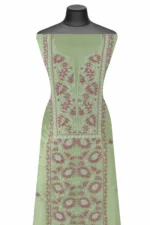 Srajann Hand Embroidered Green Chanderi Lucknow Chikankari Unstitched Kurta With Dupatta(SLC1306) - Image 3