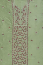 Srajann Hand Embroidered Green Chanderi Lucknow Chikankari Unstitched Kurta With Dupatta(SLC1306) - Image 7