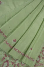 Srajann Hand Embroidered Green Chanderi Lucknow Chikankari Unstitched Kurta With Dupatta
