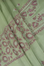 Srajann Hand Embroidered Green Chanderi Lucknow Chikankari Unstitched Kurta With Dupatta(SLC1306) - Image 9