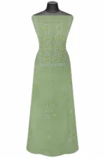 Srajann Hand Embroidered Green Chanderi Lucknow Chikankari Unstitched Kurta With Dupatta(SLC1307) - Image 2