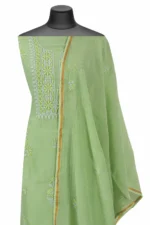 Srajann Hand Embroidered Green Chanderi Lucknow Chikankari Unstitched Kurta With Dupatta(SLC1307) - Image 4