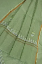 Srajann Hand Embroidered Green Chanderi Lucknow Chikankari Unstitched Kurta With Dupatta(SLC1307) - Image 8