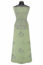 Srajann Hand Embroided Pista Green Mul Chanderi Lucknowi Chikankari Unstitched Kurta Dupatta Set (SLC1310) - Image 2