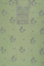 Srajann Hand Embroided Pista Green Mul Chanderi Lucknowi Chikankari Unstitched Kurta Dupatta Set (SLC1310) - Image 7