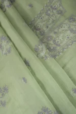 Srajann Hand Embroided Pista Green Mul Chanderi Lucknowi Chikankari Unstitched Kurta Dupatta Set (SLC1310) - Image 9