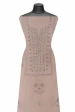 Srajann Hand Embroidered Beige Chanderi Lucknow Chikankari Unstitched Kurta With Dupatta(SLC1308) - Image 8