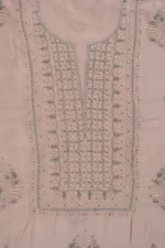 Srajann Hand Embroidered Beige Chanderi Lucknow Chikankari Unstitched Kurta With Dupatta(SLC1308) - Image 2