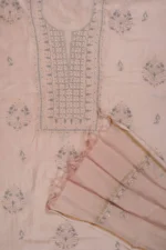 Srajann Hand Embroidered Beige Chanderi Lucknow Chikankari Unstitched Kurta With Dupatta