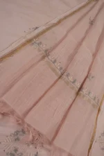 Srajann Hand Embroidered Beige Chanderi Lucknow Chikankari Unstitched Kurta With Dupatta(SLC1308) - Image 4