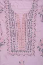 Srajann Hand Embroidered Pink Chanderi Lucknow Chikankari Unstitched Kurta With Dupatta(SLC1311) - Image 6