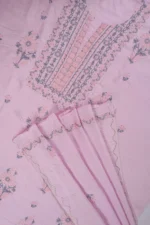 Srajann Hand Embroidered Pink Chanderi Lucknow Chikankari Unstitched Kurta With Dupatta