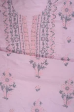 Srajann Hand Embroidered Pink Chanderi Lucknow Chikankari Unstitched Kurta With Dupatta(SLC1311) - Image 9