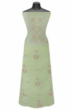 Srajann Hand Embroided Pista Green Mul Chanderi Lucknowi Chikankari Unstitched Kurta Dupatta Set (SLC1312) - Image 2