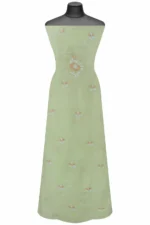 Srajann Hand Embroided Pista Green Mul Chanderi Lucknowi Chikankari Unstitched Kurta Dupatta Set (SLC1312) - Image 5