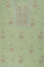 Srajann Hand Embroided Pista Green Mul Chanderi Lucknowi Chikankari Unstitched Kurta Dupatta Set (SLC1312) - Image 7