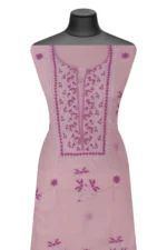 Srajann Hand Embroided Purple Mul Chanderi Lucknowi Chikankari Unstitched Kurta Dupatta Set (SLC17020) - Image 4